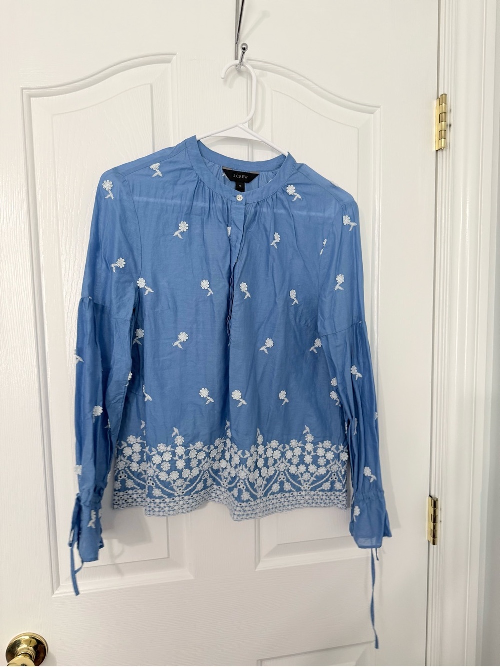 J. Crew Blue Embroidered Floral Peasant Top